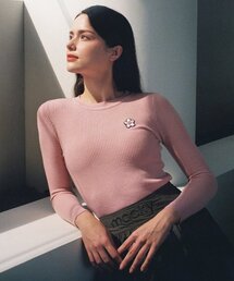 スリムラインニットTシャツピンク