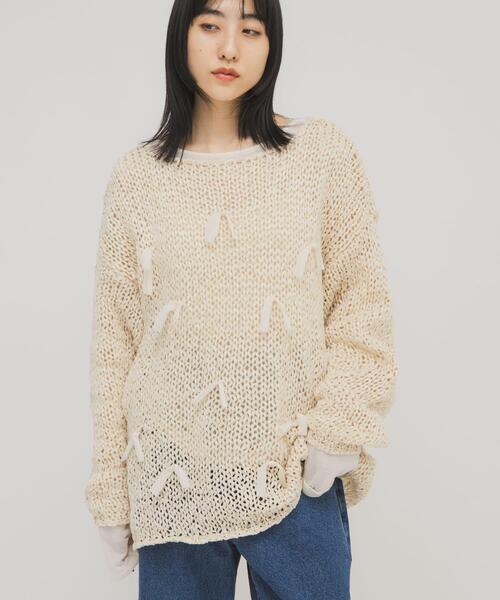 KBF（ケイビーエフ）の「テープヤーンリボンオーバーニット（ニット/セーター・レディース・ライトカーキ/ダークブラウン/アイボリー・ONE）」の20枚目の写真