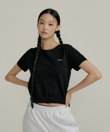 エッセンシャルラウンドネック半袖ニット_BLACK
