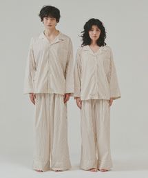 OGGITT（オキット）の「（uni）ドミトリービーンストライプパジャマブラウンアイボリー（ルームウェア/パジャマ）」