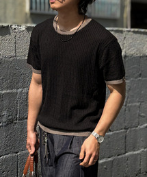 eastserviceshop（イーストサービスショップ）の「ESS リンガーニット半袖Tシャツ - ブラック（Tシャツ/カットソー）」