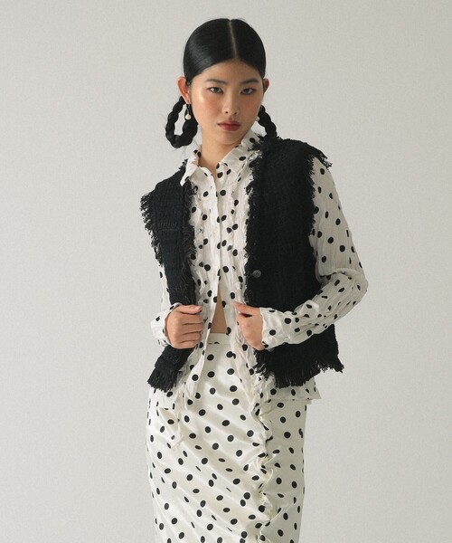 Ray BEAMS（レイビームス）の「ツイード ニット ベスト（ベスト・レディース・ブラック/オフホワイト・ONE SIZE）」の8枚目の写真