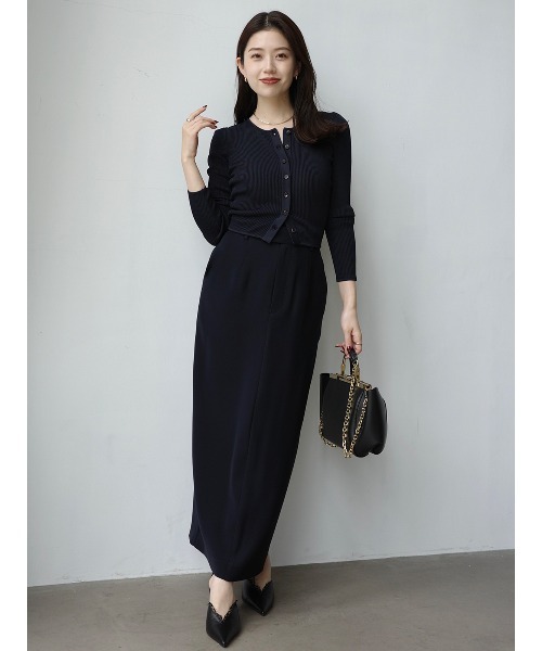 anuans（アニュアンス）の「ダブルサテンナロースカート（スカート・レディース・ネイビー/サックスブルー/ホワイト系その他4・XS/S/M）」の2枚目の写真