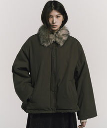 FUR HOOD SHORT JUMPER_KHAKI