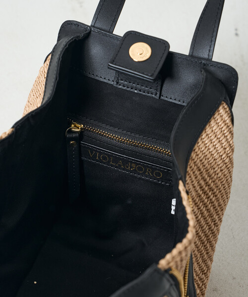 FREAK'S STORE（フリークスストア）の「VIOLAd’ORO/ヴィオラドーロ SANDRO/ラフィアシートサイドファスナー トートバッグ/V-9023/レザーハンドル かごバッグ/V-9023（ハンドバッグ・レディース・ナチュラル・ONE SIZE）」の12枚目の写真
