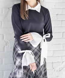 CLEAR BASIC（クリアベーシック）の「シャツレイヤード風袖口リボンニットトップス[大人 フェミニン 上品]（ニット/セーター）」