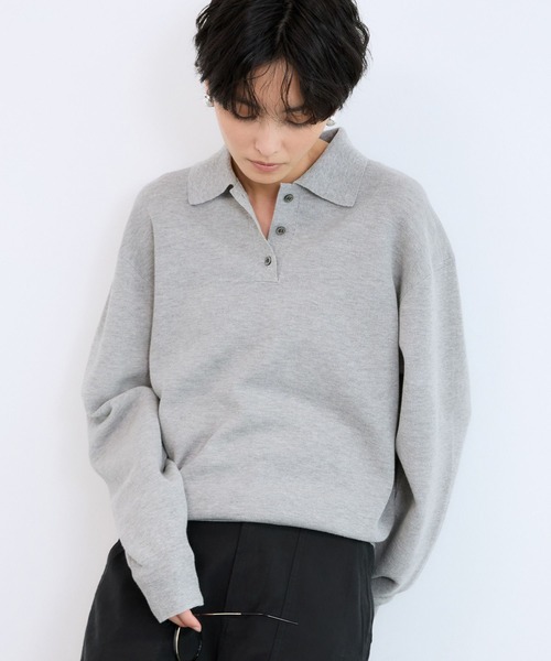 BARNYARDSTORM（バンヤードストーム）の「BARNYARDSTORM / スムースポロニット / ハンドウォッシャブル（ニット/セーター・レディース・ベージュ/グレー・FREE）」の5枚目の写真