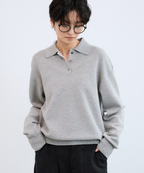 BARNYARDSTORM（バンヤードストーム）の「BARNYARDSTORM / スムースポロニット / ハンドウォッシャブル（ニット/セーター・レディース・ベージュ/グレー・FREE）」の6枚目の写真