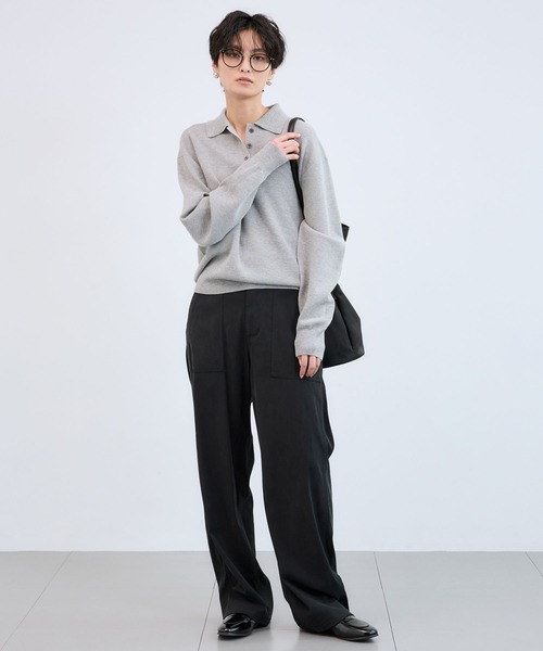 BARNYARDSTORM（バンヤードストーム）の「BARNYARDSTORM / スムースポロニット / ハンドウォッシャブル（ニット/セーター・レディース・ベージュ/グレー・FREE）」の4枚目の写真