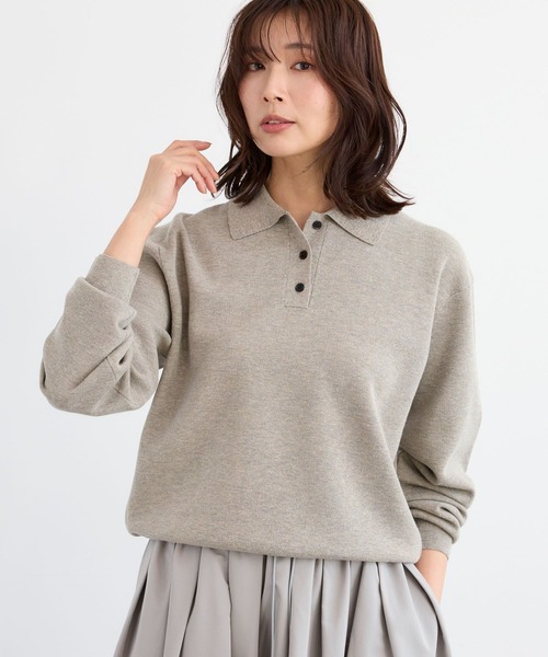 BARNYARDSTORM（バンヤードストーム）の「BARNYARDSTORM / スムースポロニット / ハンドウォッシャブル（ニット/セーター・レディース・ベージュ/グレー・FREE）」の9枚目の写真