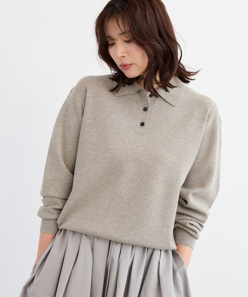 BARNYARDSTORM（バンヤードストーム）の「BARNYARDSTORM / スムースポロニット / ハンドウォッシャブル（ニット/セーター・レディース・ベージュ/グレー・FREE）」の11枚目の写真