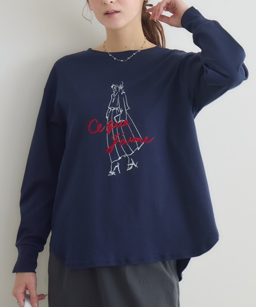 KATHARINE ROSS(キャサリンロス)の「【KATHARINE ROSS】J′aimeロンT(Tシャツ/カットソー・レディース・ネイビー/オフホワイト・FREE)」の2枚目の写真