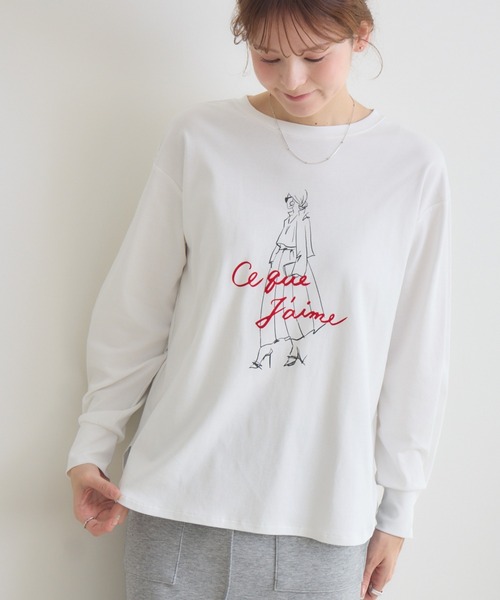 KATHARINE ROSS(キャサリンロス)の「【KATHARINE ROSS】J′aimeロンT(Tシャツ/カットソー・レディース・ネイビー/オフホワイト・FREE)」の1枚目の写真
