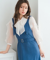 2026春夏新作 袖フリルラメシアーボウタイブラウス