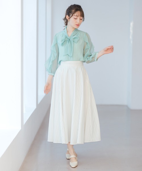 MISCH MASCH（ミッシュマッシュ）の「2026春夏新作 袖フリルラメシアーボウタイブラウス（シャツ/ブラウス・レディース・ピンク/ホワイト/グリーン・ﾌﾘ-）」の22枚目の写真