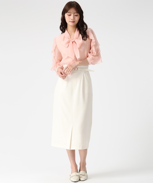 MISCH MASCH（ミッシュマッシュ）の「2026春夏新作 袖フリルラメシアーボウタイブラウス（シャツ/ブラウス・レディース・ピンク/ホワイト/グリーン・ﾌﾘ-）」の8枚目の写真