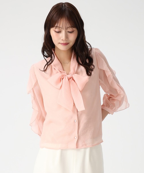MISCH MASCH（ミッシュマッシュ）の「2026春夏新作 袖フリルラメシアーボウタイブラウス（シャツ/ブラウス・レディース・ピンク/ホワイト/グリーン・ﾌﾘ-）」の19枚目の写真