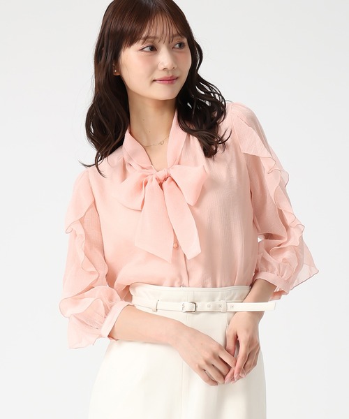 MISCH MASCH（ミッシュマッシュ）の「2026春夏新作 袖フリルラメシアーボウタイブラウス（シャツ/ブラウス・レディース・ピンク/ホワイト/グリーン・ﾌﾘ-）」の17枚目の写真