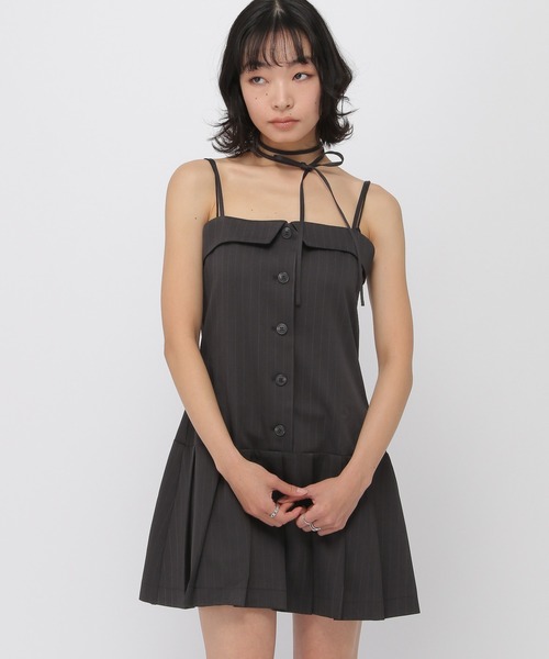 3.3 Field Trip （3.3フィールドトリップ）の「3.3 Field Trip／襟付きプリーツキャミワンピース（ワンピース・レディース・ブラック/グレー・SMALL/MEDIUM）」の2枚目の写真