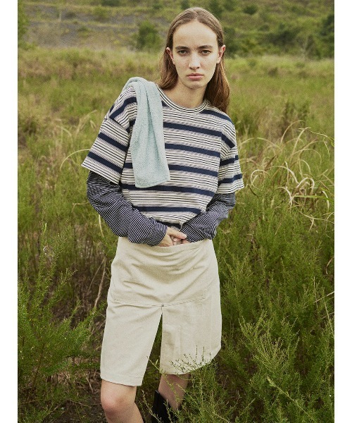 ELCHELE（エルチェレ）の「LAYERED BORDER LS TEE（Tシャツ/カットソー・レディース・ネイビー/ブラウン・FREE）」の9枚目の写真