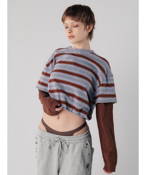 ELCHELE（エルチェレ）の「LAYERED BORDER LS TEE（Tシャツ/カットソー・レディース・ネイビー/ブラウン・FREE）」の4枚目の写真