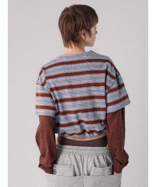 ELCHELE（エルチェレ）の「LAYERED BORDER LS TEE（Tシャツ/カットソー・レディース・ネイビー/ブラウン・FREE）」の5枚目の写真