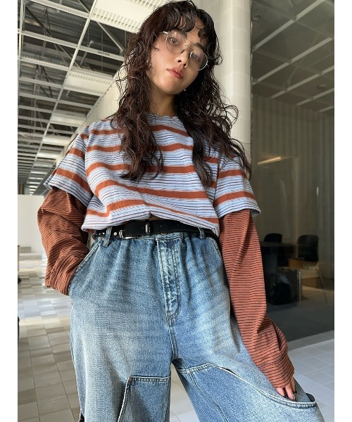 ELCHELE（エルチェレ）の「LAYERED BORDER LS TEE（Tシャツ/カットソー・レディース・ネイビー/ブラウン・FREE）」の12枚目の写真