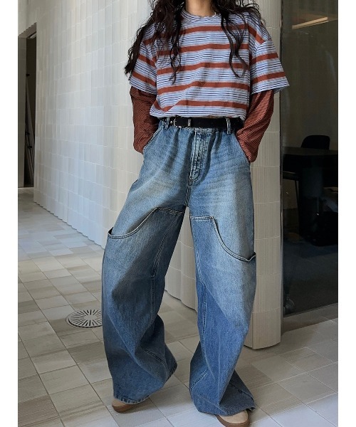 ELCHELE（エルチェレ）の「LAYERED BORDER LS TEE（Tシャツ/カットソー・レディース・ネイビー/ブラウン・FREE）」の13枚目の写真