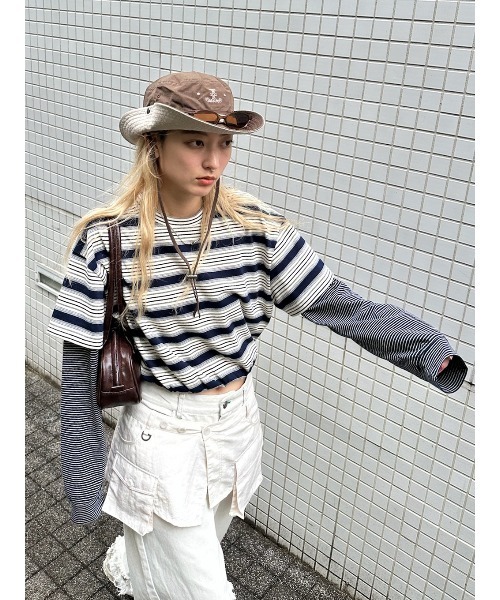 ELCHELE（エルチェレ）の「LAYERED BORDER LS TEE（Tシャツ/カットソー・レディース・ネイビー/ブラウン・FREE）」の14枚目の写真