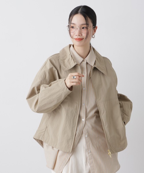 NANO universe（ナノユニバース）の「撥水＆花粉ガード コクーンシルエットジップブルゾン（ブルゾン・レディース・アイボリー/ブラック/ベージュ・FREE）」の2枚目の写真