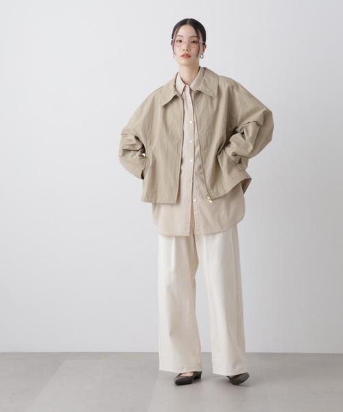 NANO universe（ナノユニバース）の「撥水＆花粉ガード コクーンシルエットジップブルゾン（ブルゾン・レディース・アイボリー/ブラック/ベージュ・FREE）」の7枚目の写真