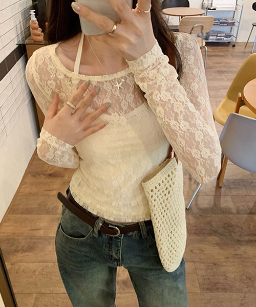 lulufa(ルルファ)の「【2点セット】フラワーモチーフ レースシアートップス / ホルターネック キャミソール付き(アンサンブル・レディース・アイボリー/ブラック・MEDIUM/LARGE)」の18枚目の写真