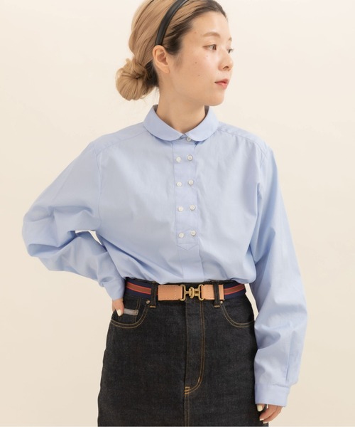 CHILD WOMAN（チャイルドウーマン）の「FINX100/2ブロード W釦シャツ（シャツ/ブラウス・レディース・ホワイト/サックスブルー・FREE）」の4枚目の写真