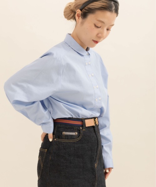 CHILD WOMAN（チャイルドウーマン）の「FINX100/2ブロード W釦シャツ（シャツ/ブラウス・レディース・ホワイト/サックスブルー・FREE）」の5枚目の写真