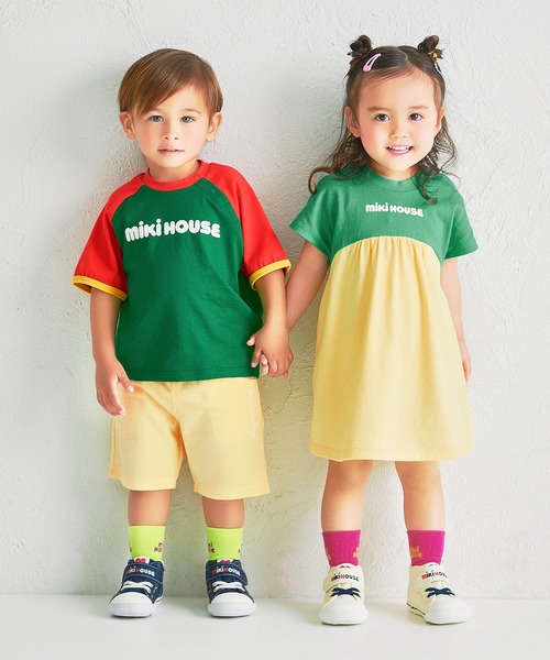 MIKI HOUSE（ミキハウス）の「【WEB限定】バイカラーバックロゴ半袖ワンピース（ワンピース・キッズ・レッド系その他/グリーン・100cm/90cm/80ｃｍ）」の7枚目の写真