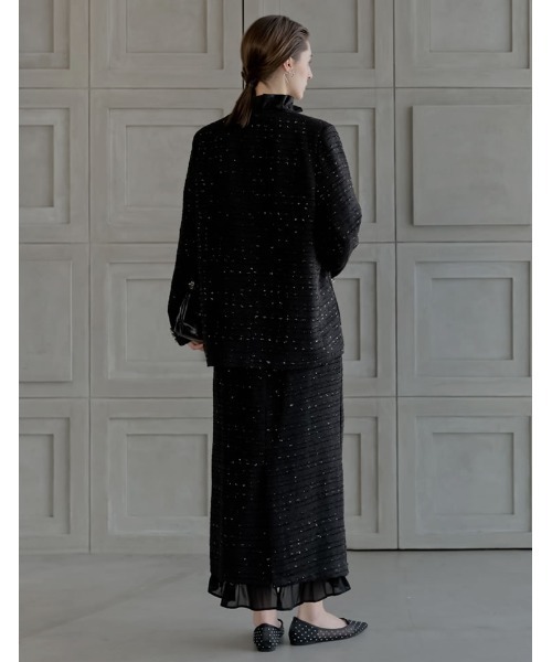 MEISM（ミズム）の「[2026S/S COLLECTION][MEISM by Re:EDIT]ラメツイードVネックノーカラーオーバージャケット（ノーカラージャケット・レディース・ホワイト/ブラック・LARGE/MEDIUM）」の5枚目の写真