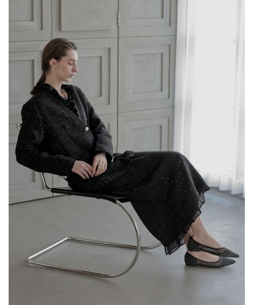 MEISM（ミズム）の「[2026S/S COLLECTION][MEISM by Re:EDIT]ラメツイードVネックノーカラーオーバージャケット（ノーカラージャケット・レディース・ホワイト/ブラック・LARGE/MEDIUM）」の7枚目の写真