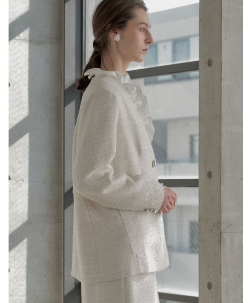 MEISM（ミズム）の「[2026S/S COLLECTION][MEISM by Re:EDIT]ラメツイードVネックノーカラーオーバージャケット（ノーカラージャケット・レディース・ホワイト/ブラック・LARGE/MEDIUM）」の11枚目の写真