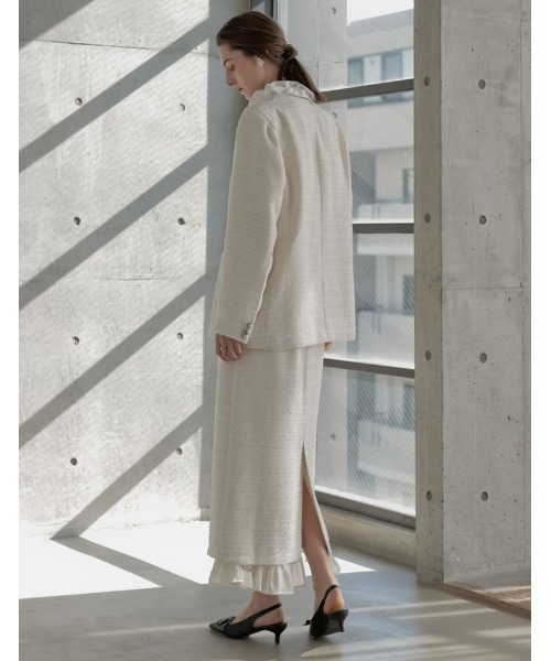 MEISM（ミズム）の「[2026S/S COLLECTION][MEISM by Re:EDIT]ラメツイードVネックノーカラーオーバージャケット（ノーカラージャケット・レディース・ホワイト/ブラック・LARGE/MEDIUM）」の12枚目の写真