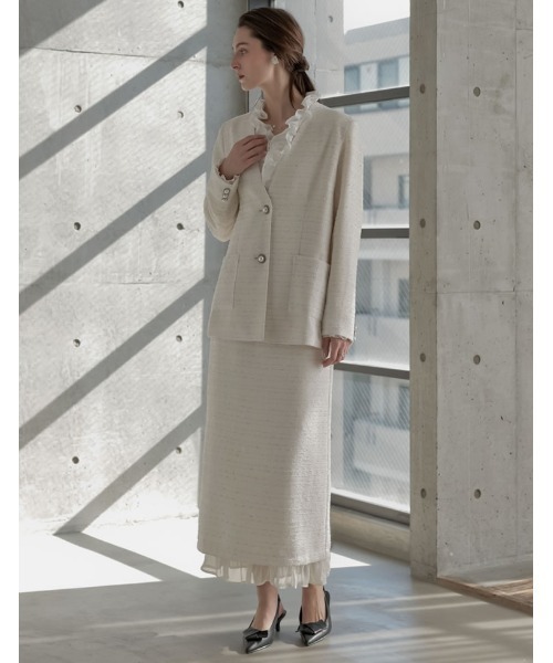 MEISM（ミズム）の「[2026S/S COLLECTION][MEISM by Re:EDIT]ラメツイードVネックノーカラーオーバージャケット（ノーカラージャケット・レディース・ホワイト/ブラック・LARGE/MEDIUM）」の10枚目の写真