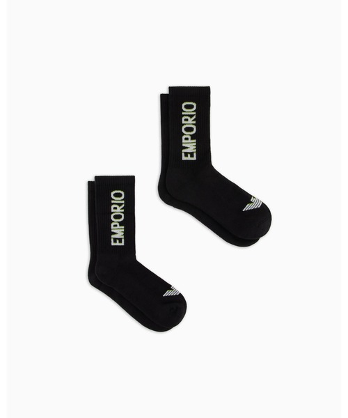 EMPORIO ARMANI(エンポリオアルマーニ)の「<オンライン限定>【エンポリオ アルマーニ】ソックス2足セット テリー オーバーサイズロゴ(ソックス/靴下・メンズ・ブラック/ネイビー系・FREE)」の3枚目の写真