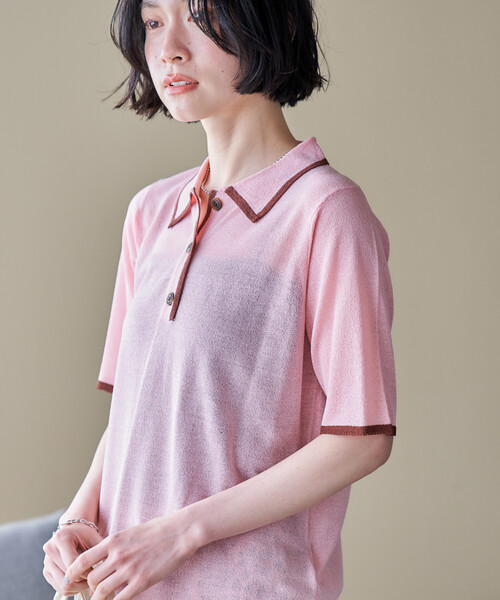 FREAK'S STORE(フリークスストア)の「シアー 配色 トリム 半袖 ポロ襟ニット/サマーニット(ニット/セーター・レディース・ネイビー/ピンク/レッド/ダークネイビー・フリ-)」の22枚目の写真