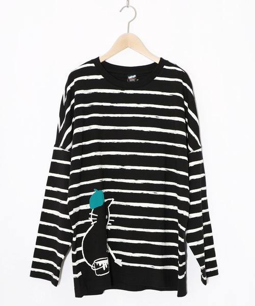 ScoLar Parity（スカラーパリティ）の「361113：画家ネコボーダーTシャツ（Tシャツ/カットソー・レディース・ブルー/オフホワイト/ブラック・M）」の3枚目の写真