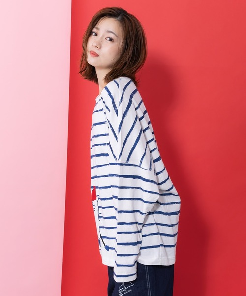 ScoLar Parity（スカラーパリティ）の「361113：画家ネコボーダーTシャツ（Tシャツ/カットソー・レディース・ブルー/オフホワイト/ブラック・M）」の7枚目の写真