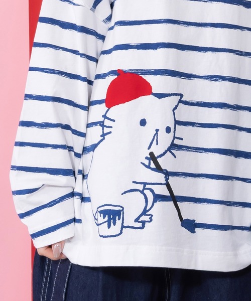 ScoLar Parity（スカラーパリティ）の「361113：画家ネコボーダーTシャツ（Tシャツ/カットソー・レディース・ブルー/オフホワイト/ブラック・M）」の9枚目の写真