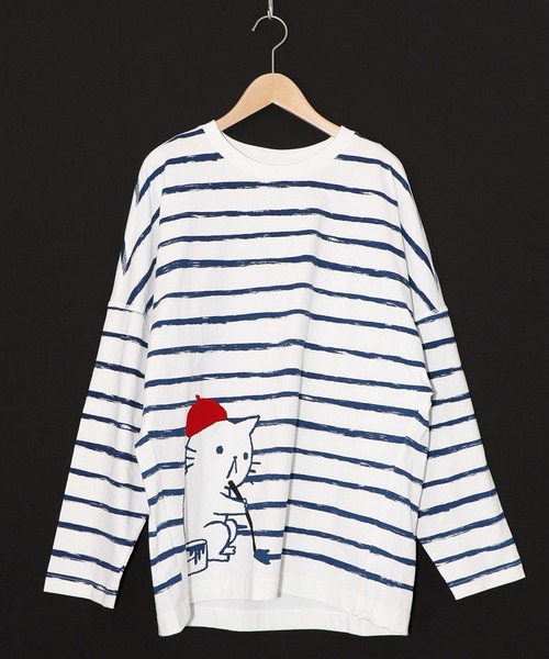 ScoLar Parity（スカラーパリティ）の「361113：画家ネコボーダーTシャツ（Tシャツ/カットソー・レディース・ブルー/オフホワイト/ブラック・M）」の17枚目の写真