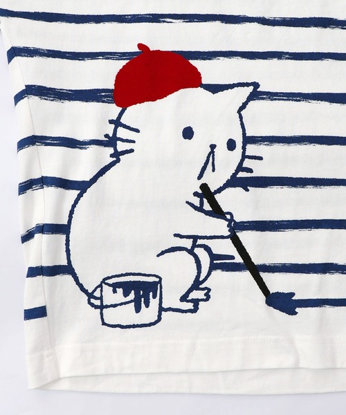 ScoLar Parity（スカラーパリティ）の「361113：画家ネコボーダーTシャツ（Tシャツ/カットソー・レディース・ブルー/オフホワイト/ブラック・M）」の19枚目の写真