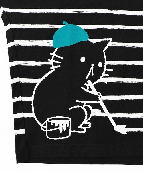 ScoLar Parity（スカラーパリティ）の「361113：画家ネコボーダーTシャツ（Tシャツ/カットソー・レディース・ブルー/オフホワイト/ブラック・M）」の21枚目の写真