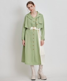 REDYAZEL | トレンチディティールショートシャツジャケット×バイカラープリーツフレアロングワンピースセットアップ(セットアップ)