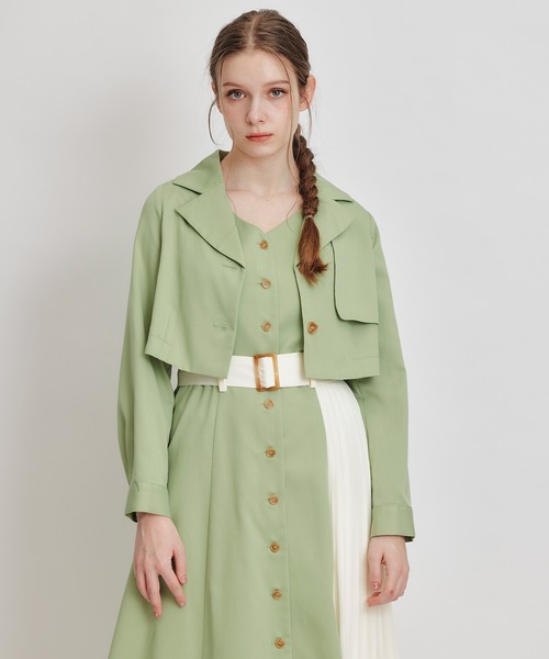 REDYAZEL（レディアゼル）の「トレンチディティールショートシャツジャケット×バイカラープリーツフレアロングワンピースセットアップ（セットアップ・レディース・グリーン/ブルー/ブラウン系その他・FREE）」の8枚目の写真